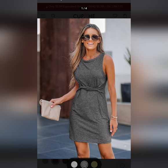 Cupshe Dark Grey Knotted Mini Tank Dress - Picture 2 of 5